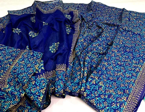 Silk Cotton Saree Blue