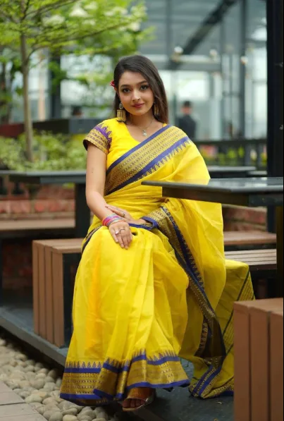 Silk Cotton Saree(Yellow)