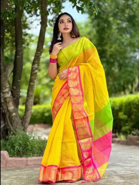 Pink & Yellow Silk Madurai Saree