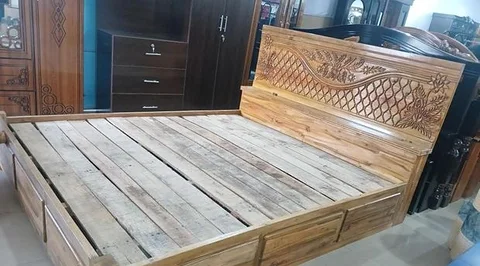 আকাশি কাটের ফুল বক্স খাট