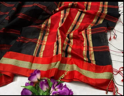 Red & Black Combination Silk Saree