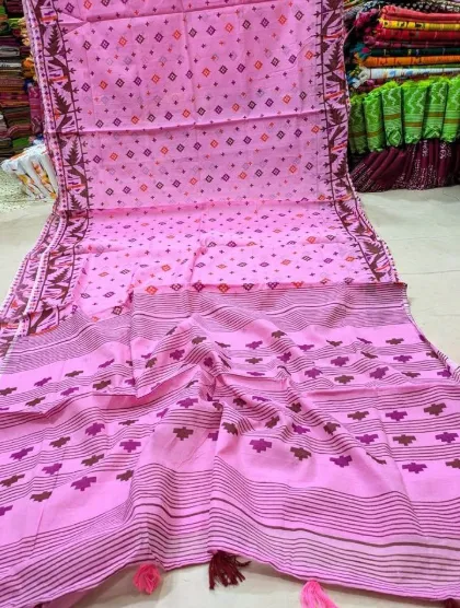 Pink & Marron Combination Skin Print Saree