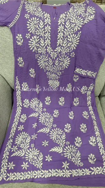 Purple $ white Combination Chikonkari kurti