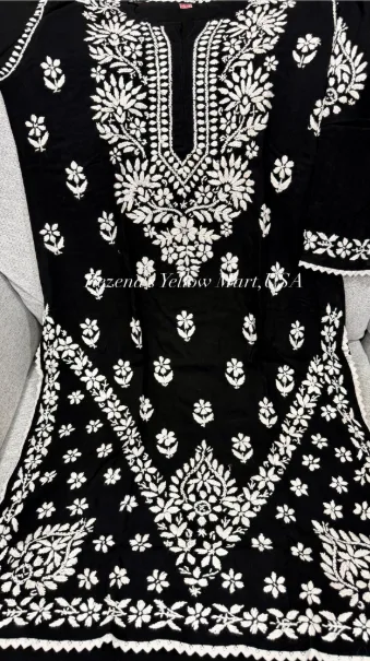 Black & White Combination Chikonkari kurti