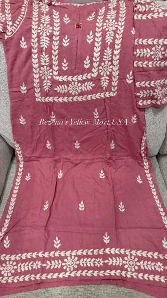 Pink & White Combination Chikonkari kurti