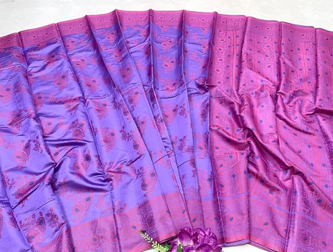 Blue & Pink Combination Silk Katan Saree