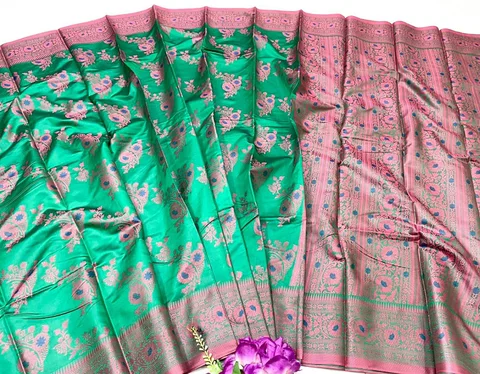 Green & Pink Combination Silk Katan Saree