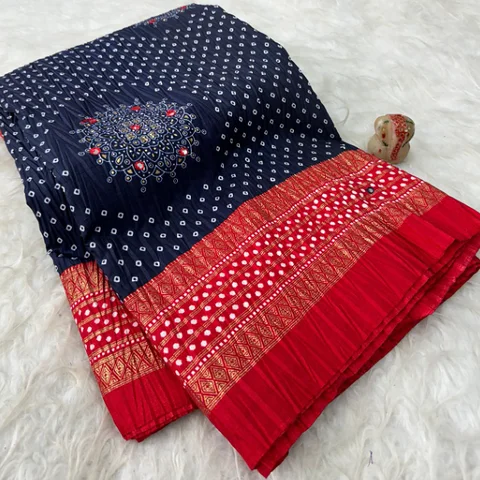Red-White&Black Combination Silk Sharee