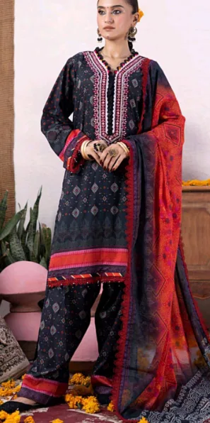 Black & Red Combination Cotton Three Pis