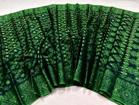 Balck & Green combination Tat Silk Jamdani saree