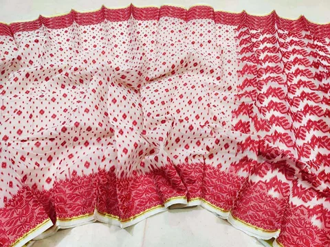 White & Red Combination Tissue Jamdani Saree