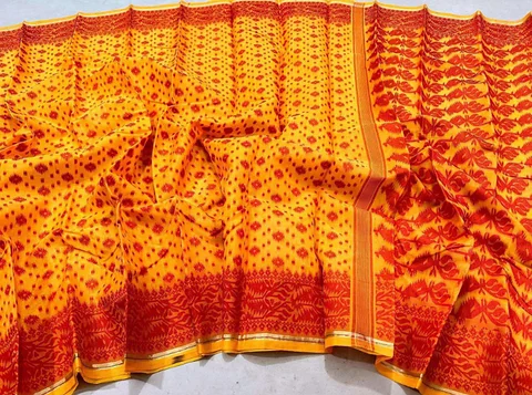 Red & Yellow Combination Tissue Jamdani Saree