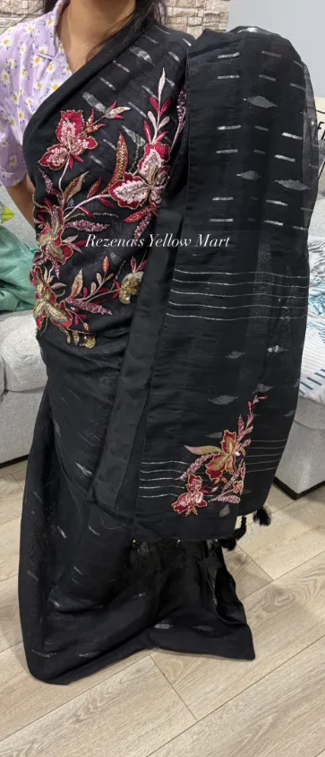 Jamdani with embroidery & sequins  Saree