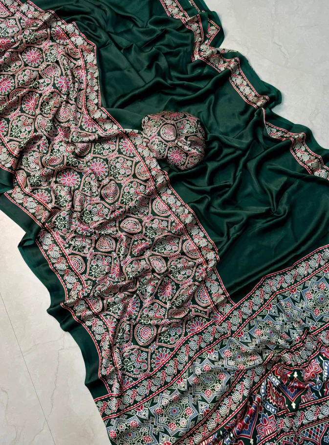 AJRAKH  Satin silk saree