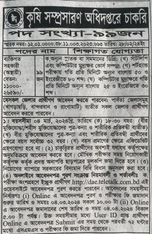 কৃষি অধিদপ্তরে চাকরি