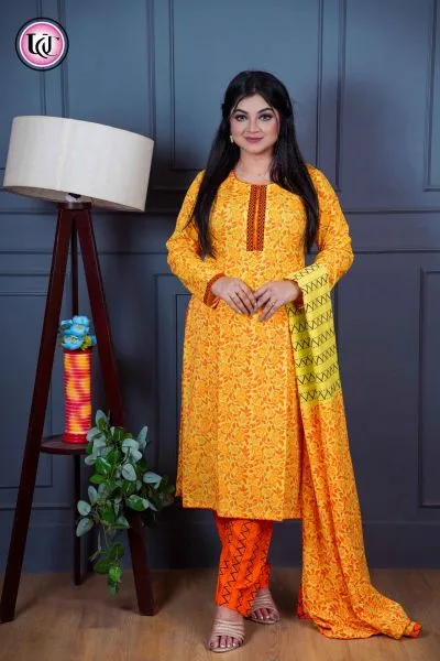 Yellow color screen printed shalwar kameez