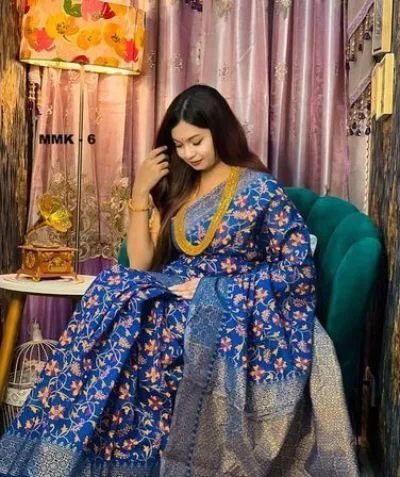Fashionable Skin Printed Half Silk Saree