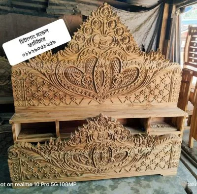 সেগুন কাটের তৈরি রাজকীয় বস্ক খাট