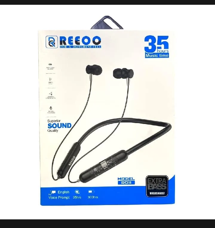 REEOO RO11 Bluetooth 5.2 Extra Bass Superior Sound Quality Transparent Neckband Earphone-