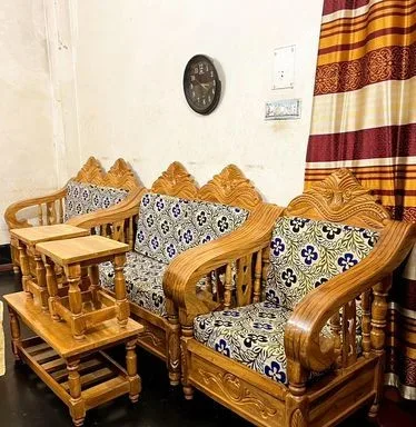 সেগুন কাঠের সোফা সেট । ফোম কভার সহ্