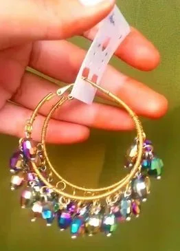 Multi colour beeds golden jhumka